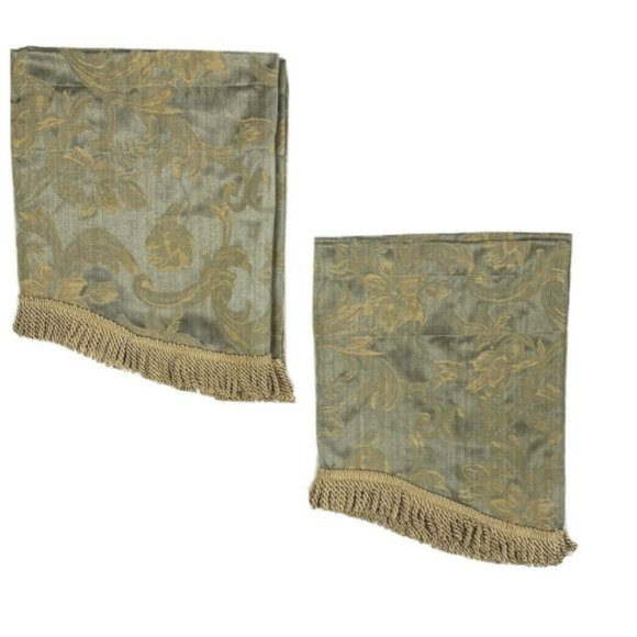 2 Luxury Green & Gold Valances Curtains Fringe - Picture 2 of 6